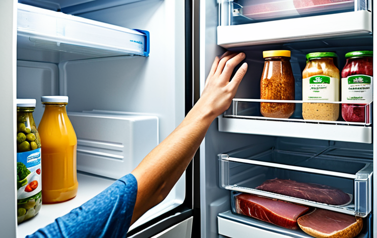 음식물 쓰레기 줄이기를 위한 지속 가능한 식품 선택 - Organized Fridge**
"Interior shot of a well-organized refrigerator, showing various food items stor...