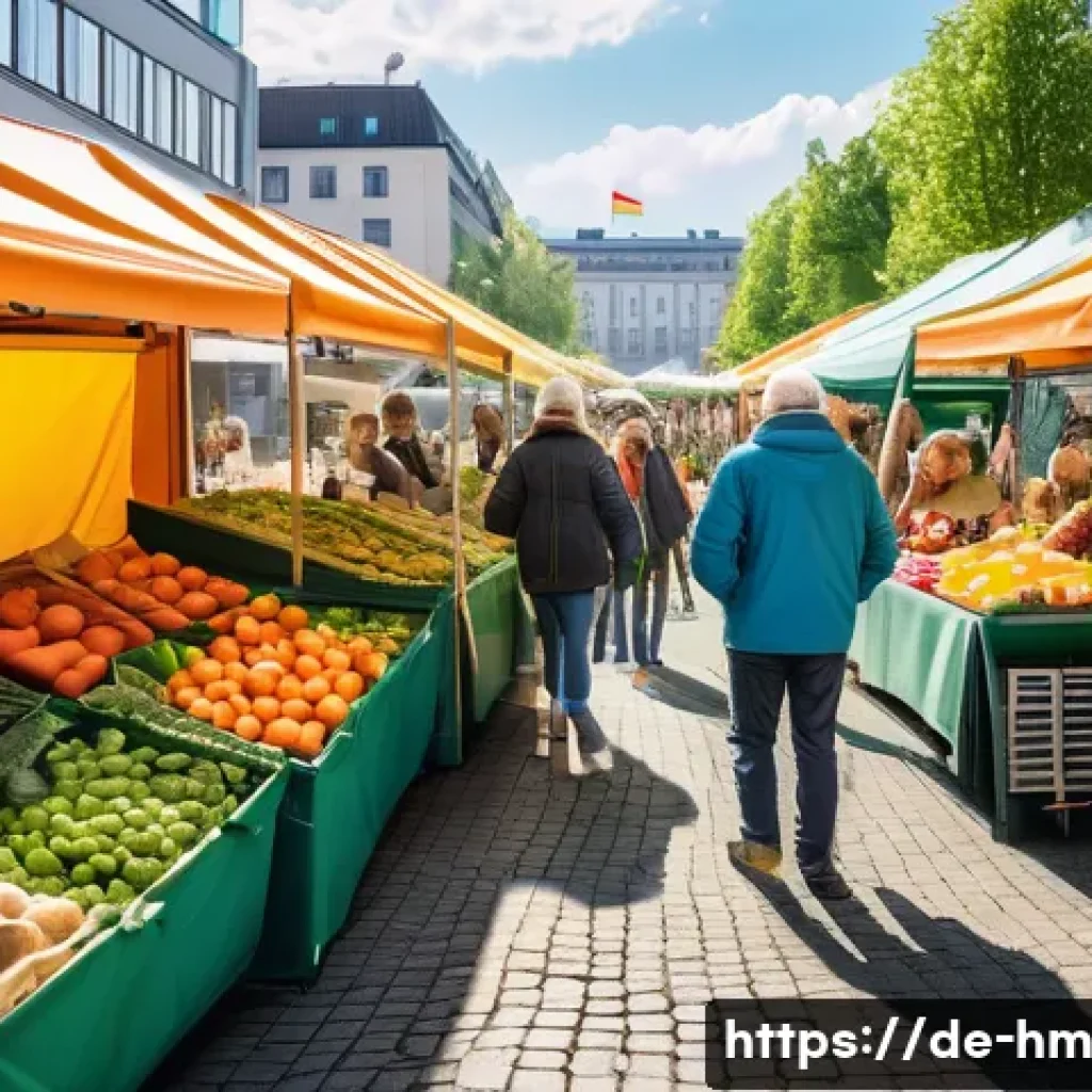 전국 음식물 쓰레기 줄이기 사례 연구 - A bustling urban food-sharing market scene in Berlin, featuring diverse people exchanging surplus gr...